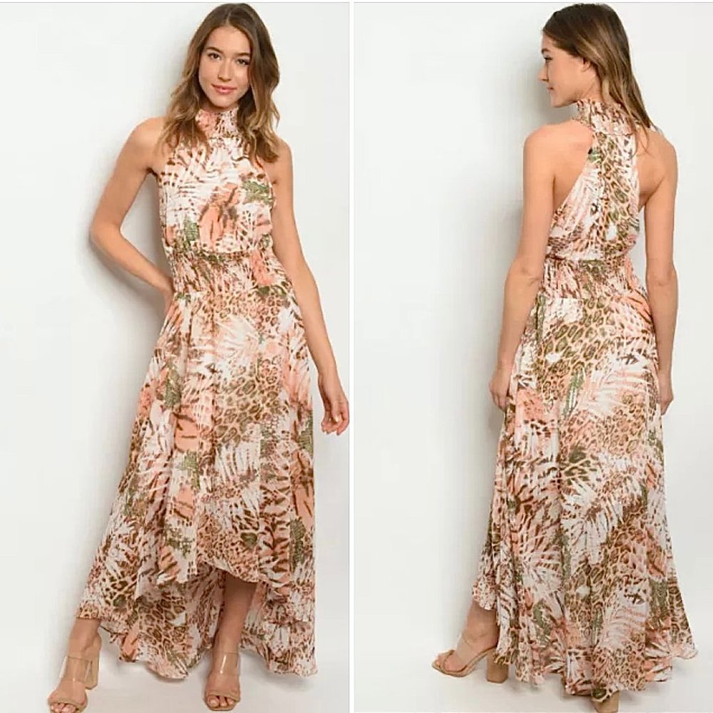 NWT STRUT & BOLT L halter neck high low dress